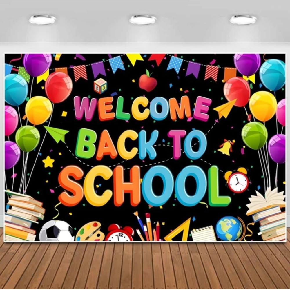 LARGE WELCOME BACK TO SCHOOL PHOTO BACKDROP 10X8-FT HEAVY NYLON CLASSROOM DECOR